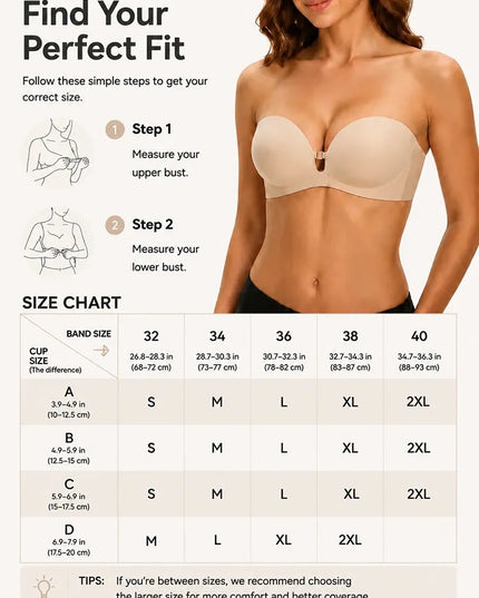 Bella Strapless Front Closure Push Up Bra